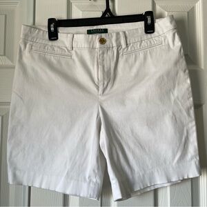 Lauren Ralph Lauren White 12P Petite Stretch Chino Bermuda Shorts Gold Button